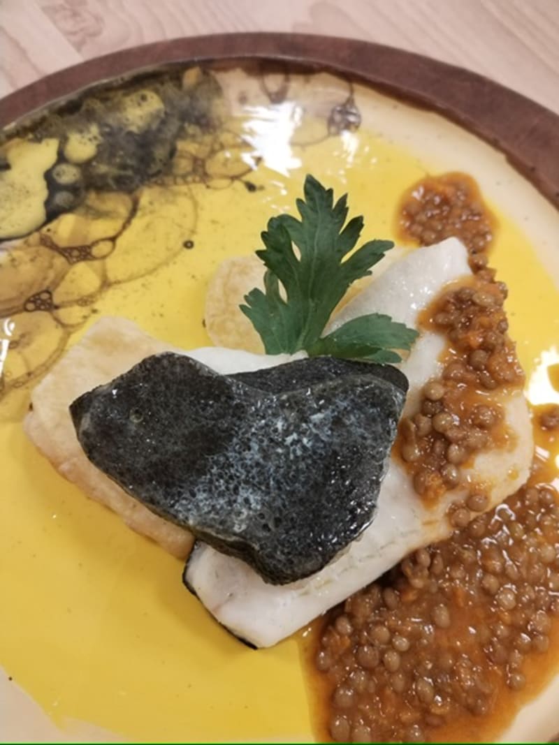 Rombo con lenticchie in umido