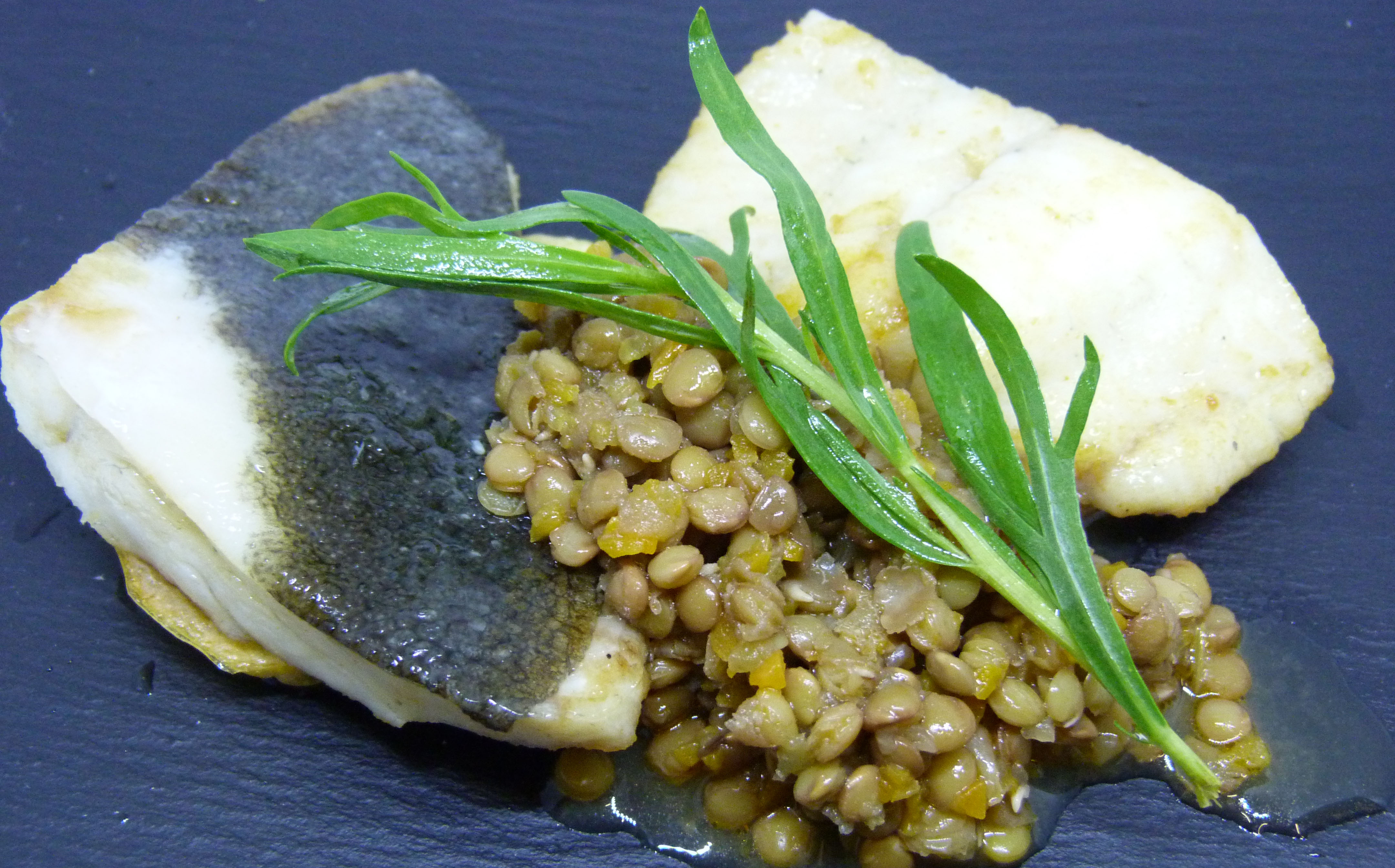 Rombo con lenticchie in umido