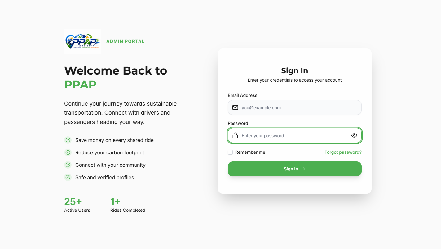 Eco Ride platform interface