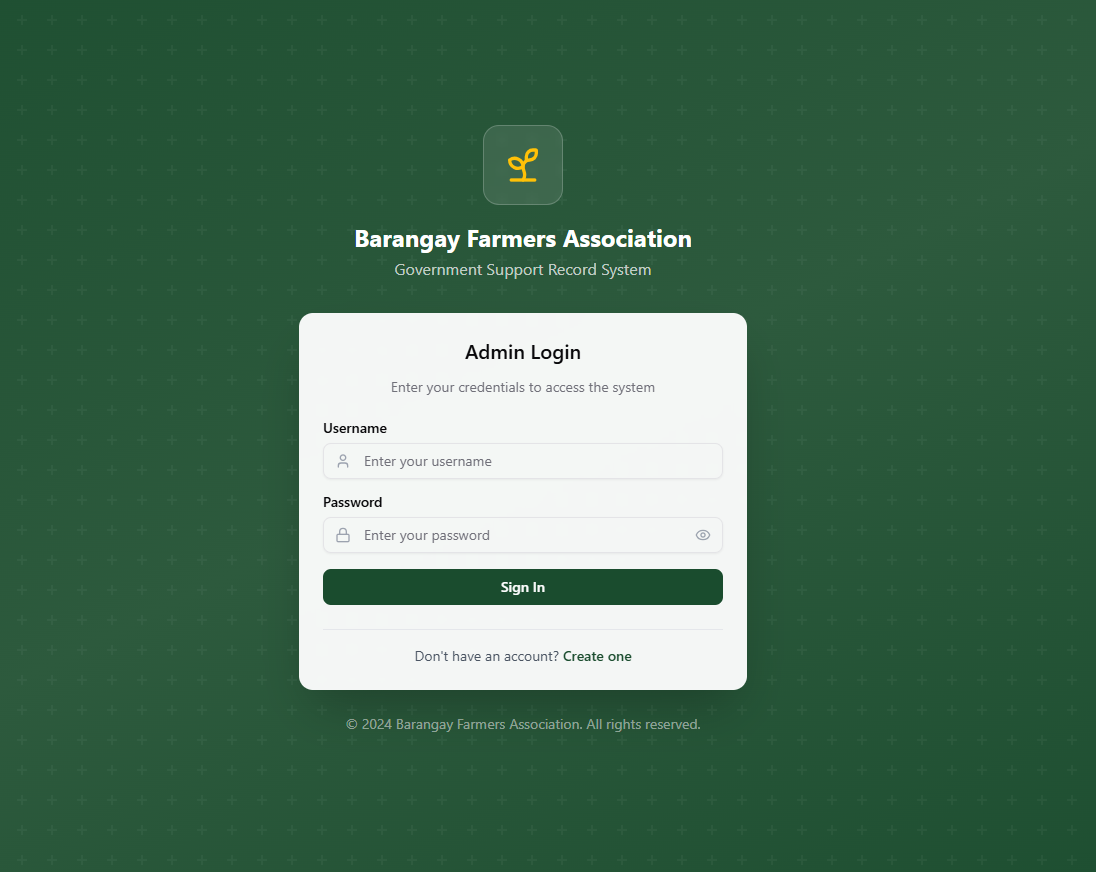 Government Support System interface