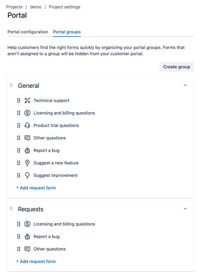 Portal groups