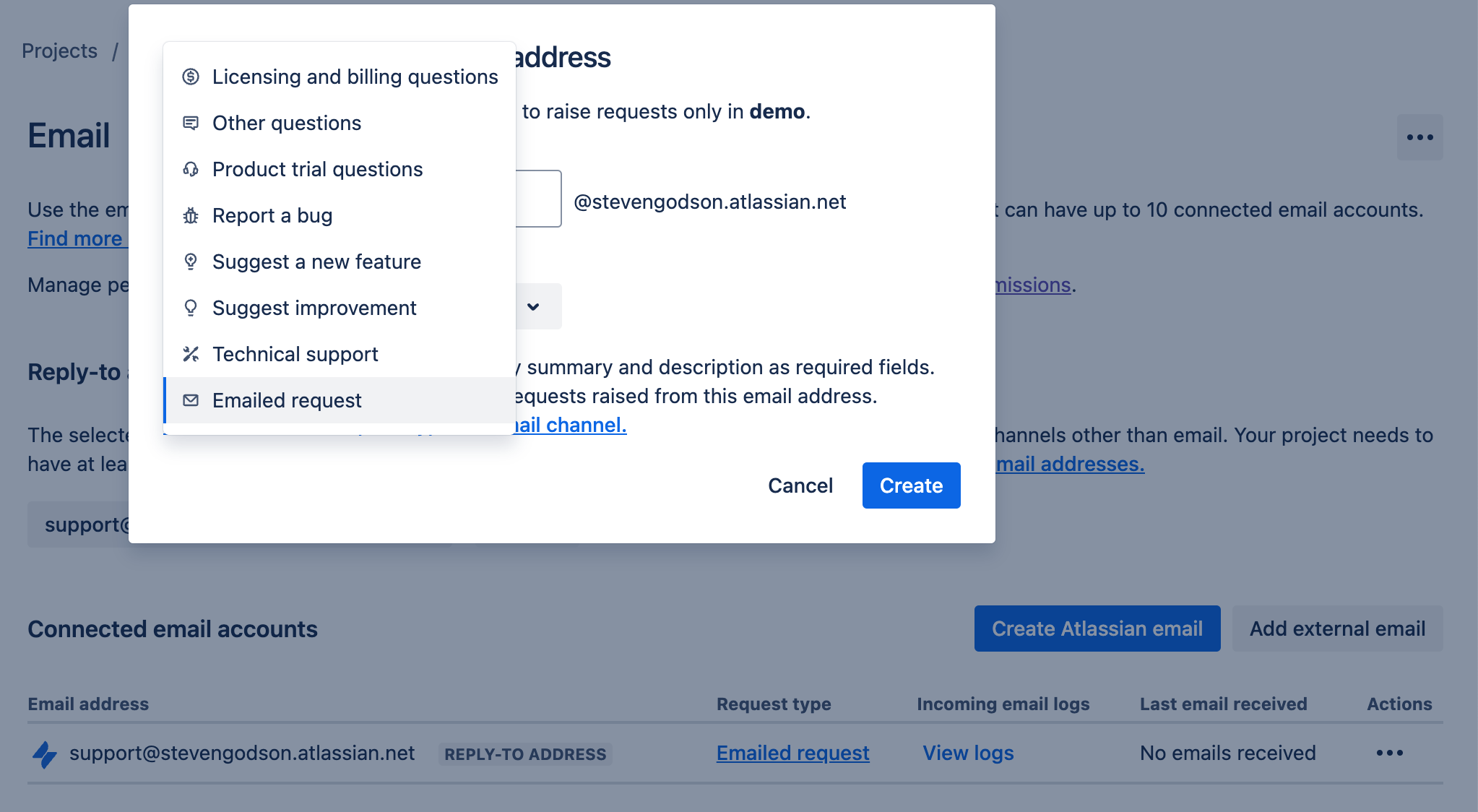 Manage email popup
