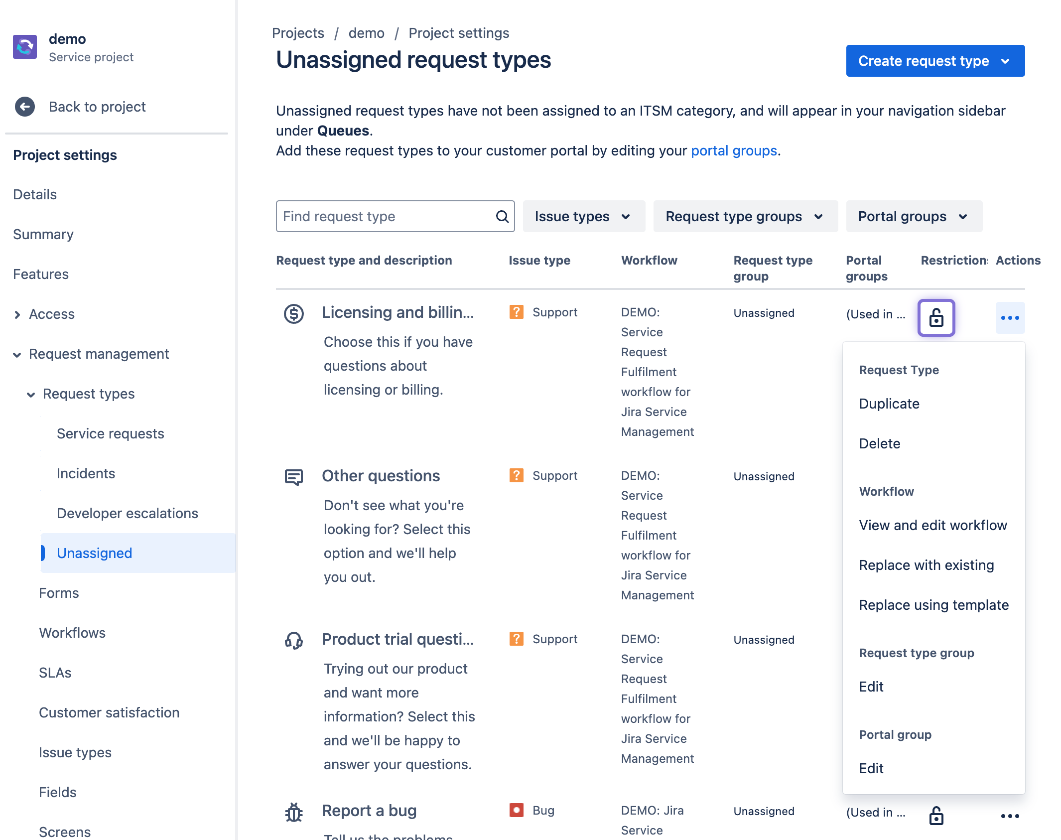 request type groups