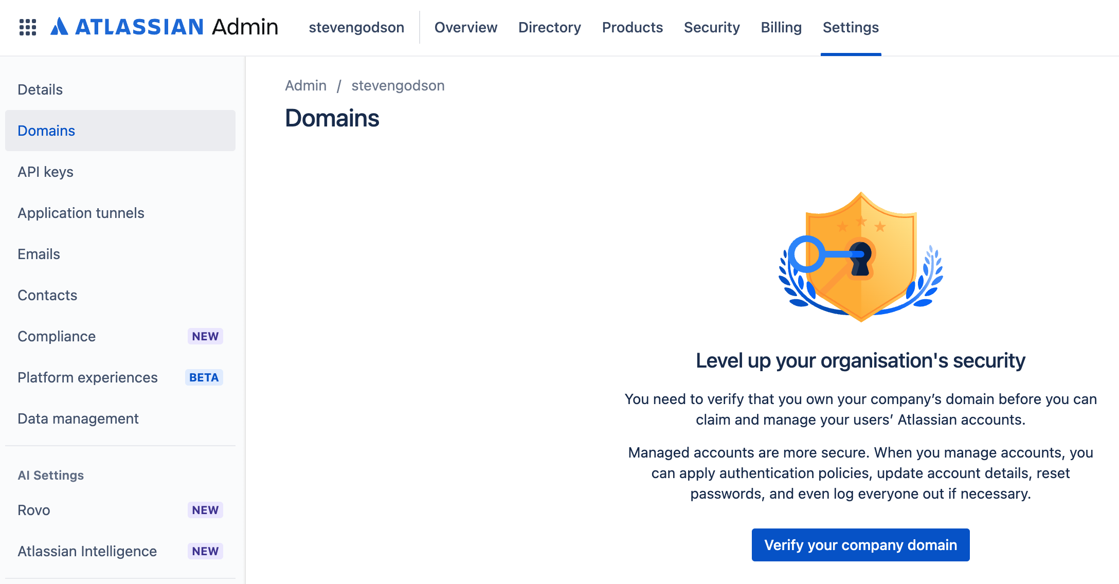 Verify domain screen