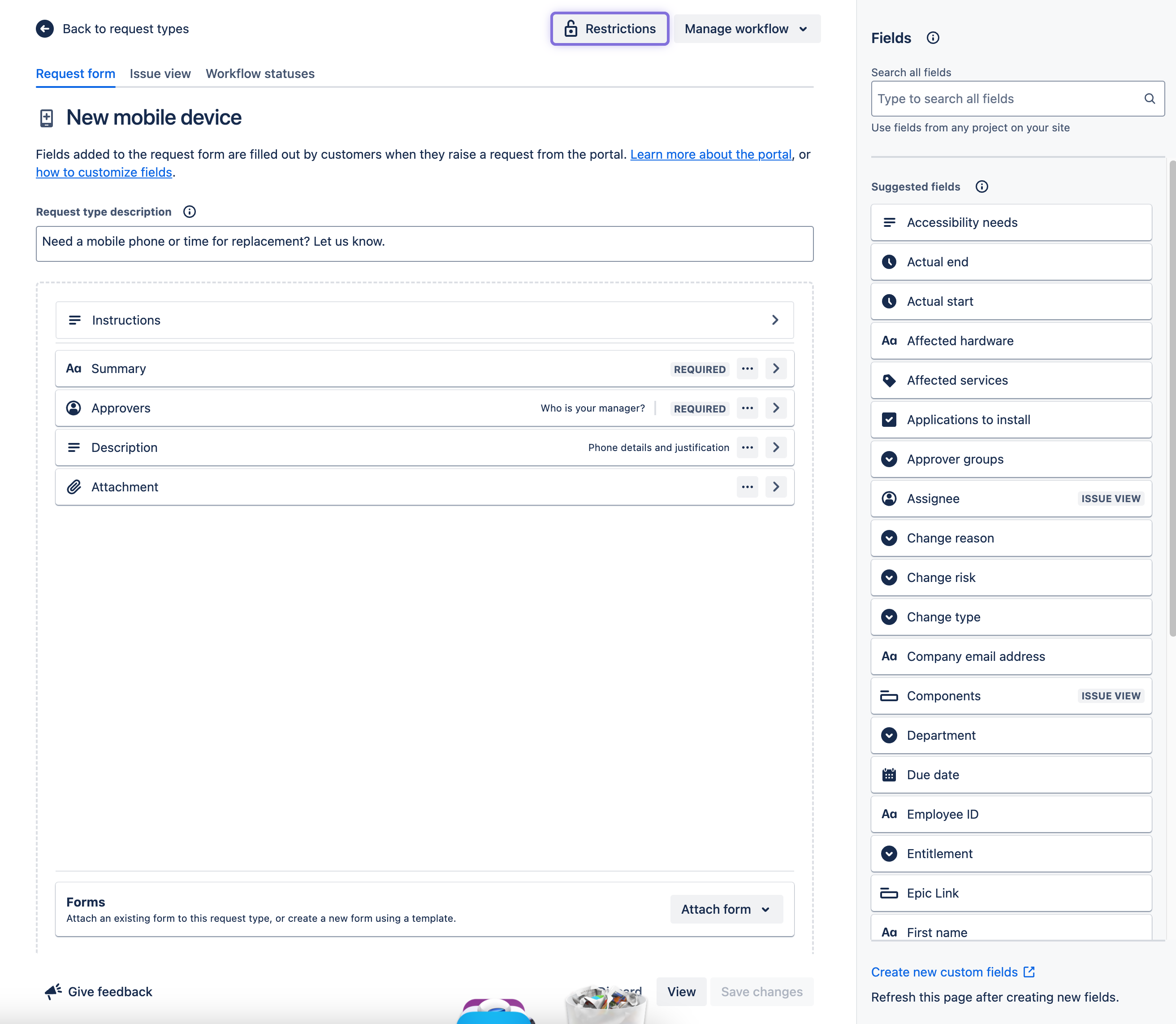 Form and workflow customisation