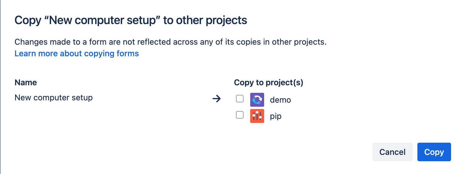 Copy to project
