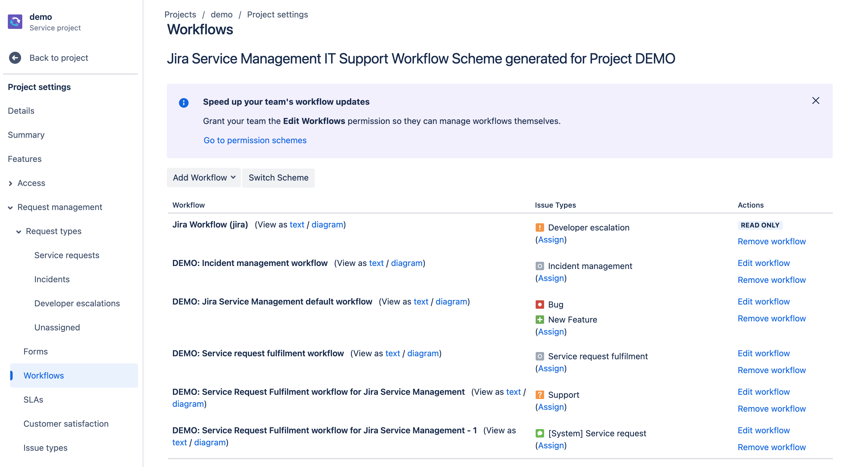 Workflows screen