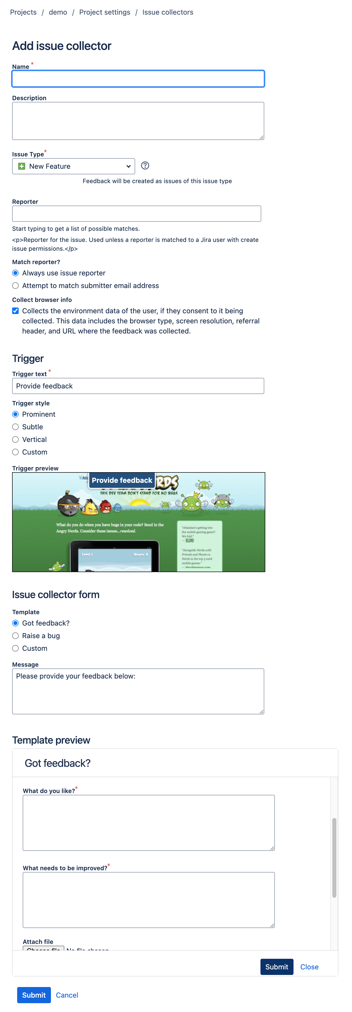 Collector form