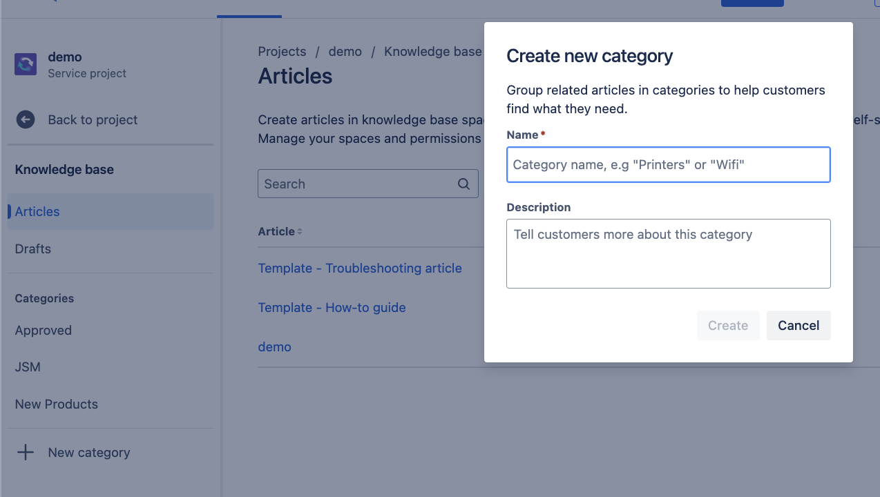 Create a category