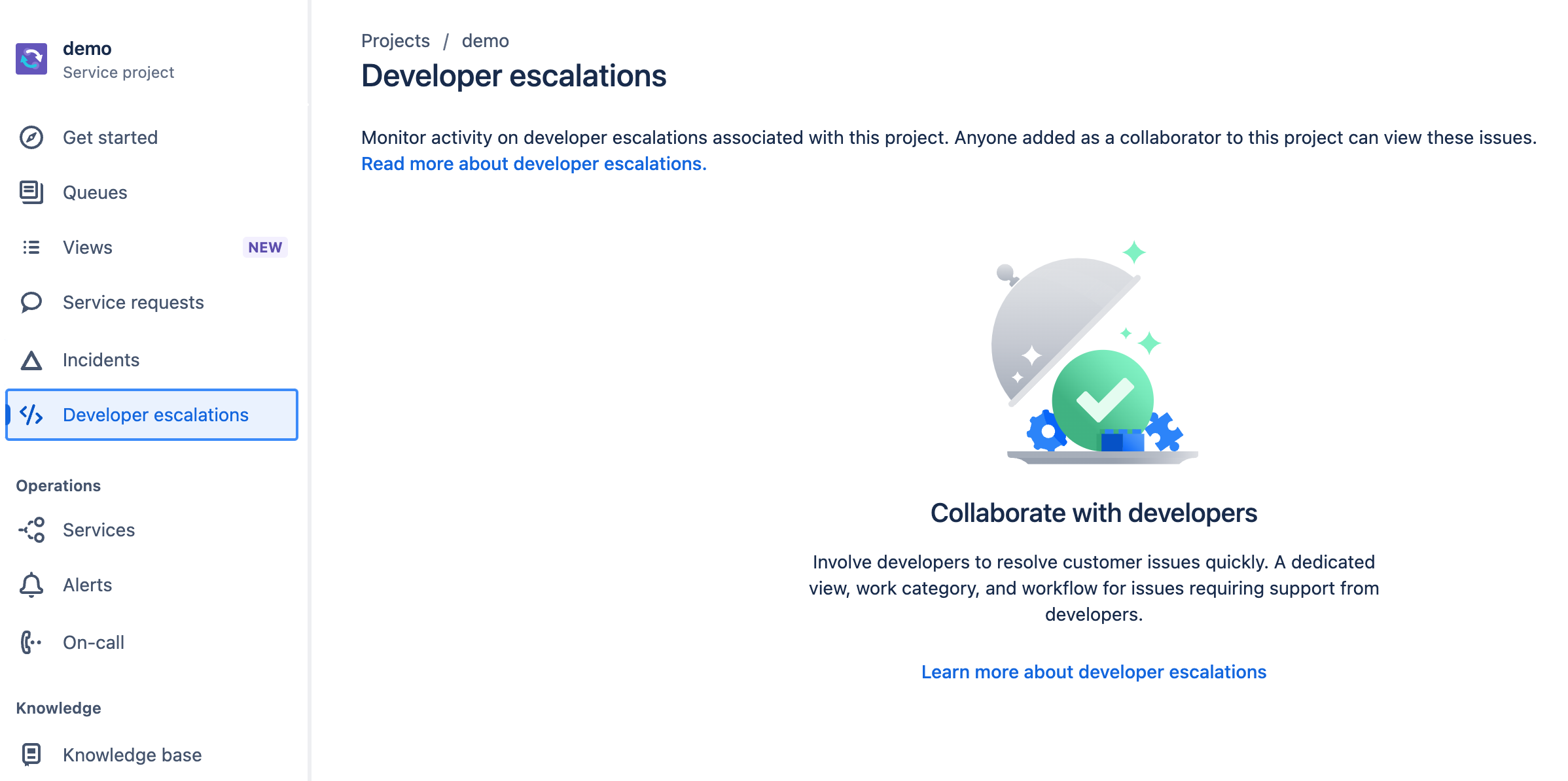 Developer escalation with request type