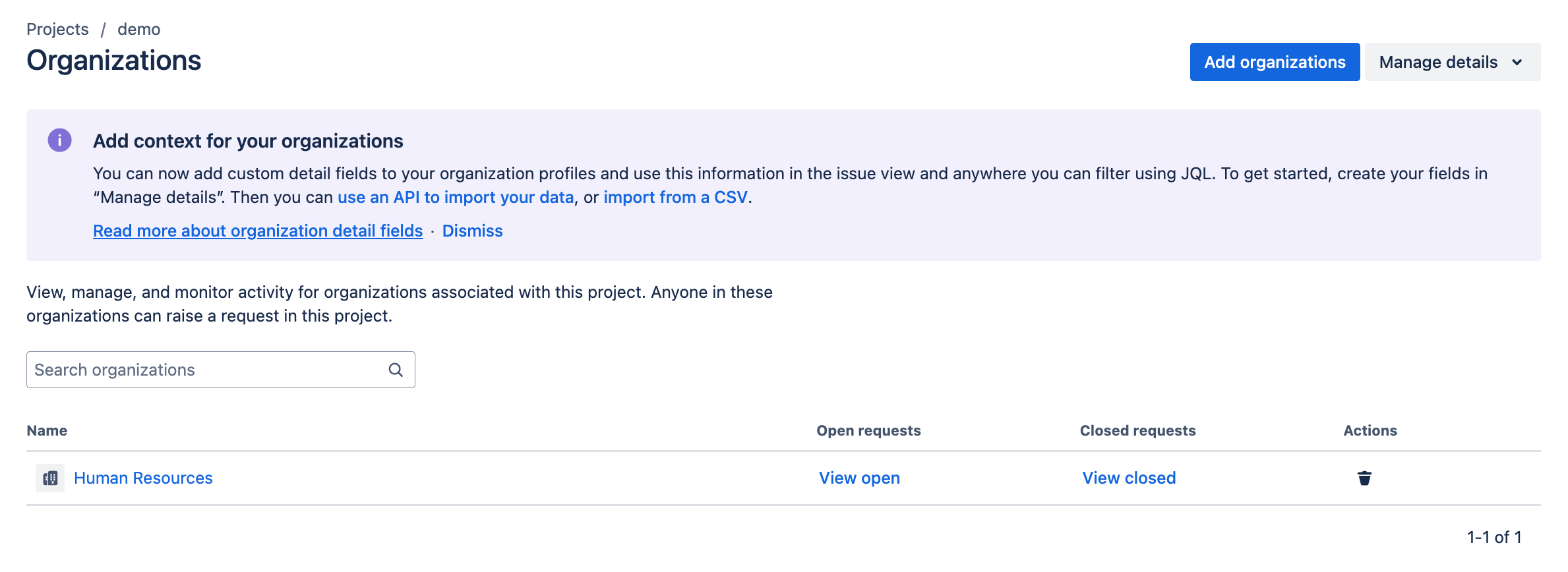 Adding organisations