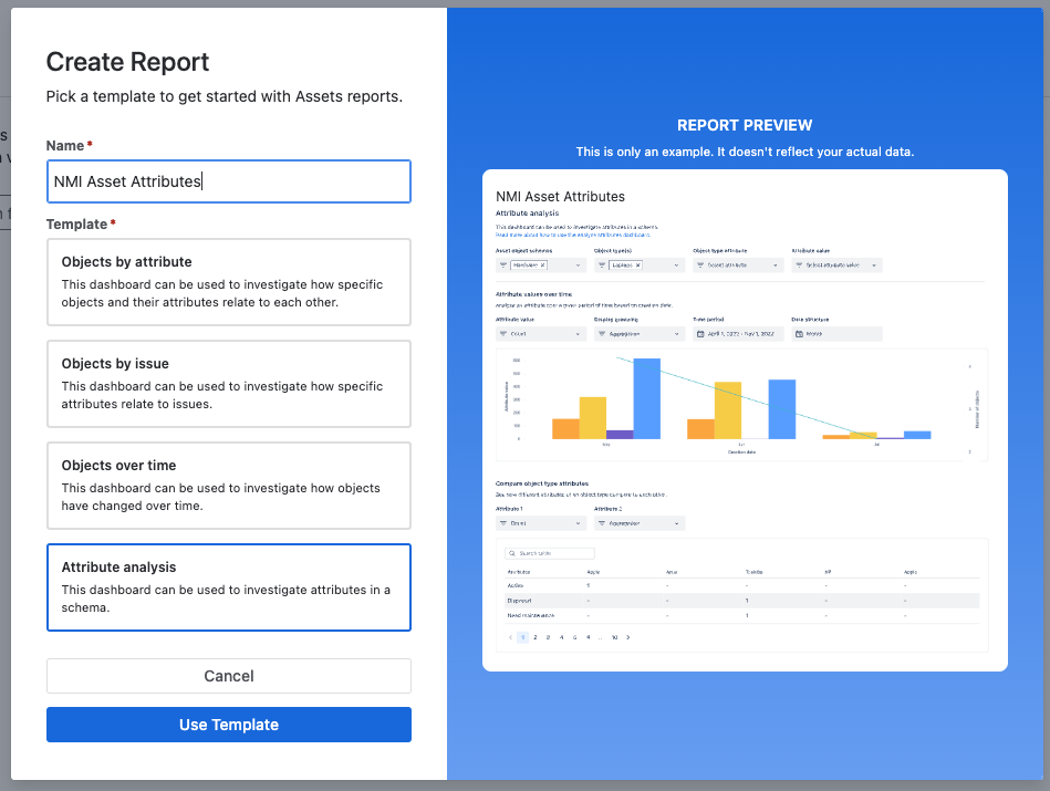 Report template selection