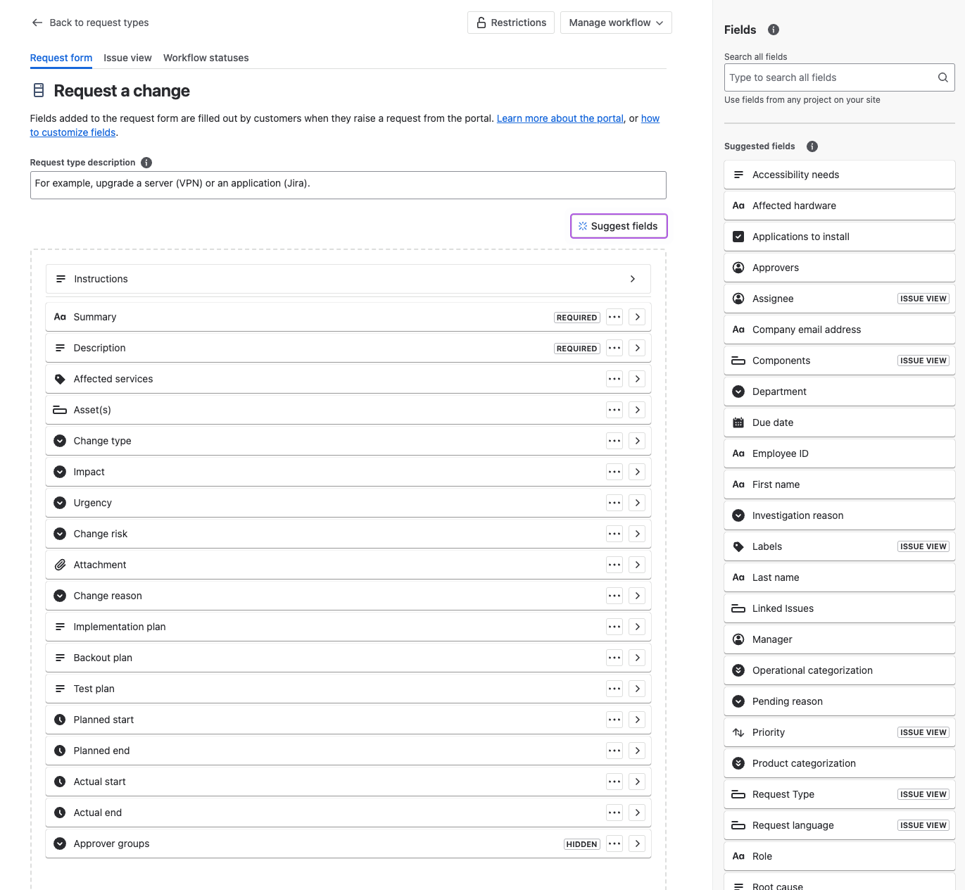 Add custom field to request type form