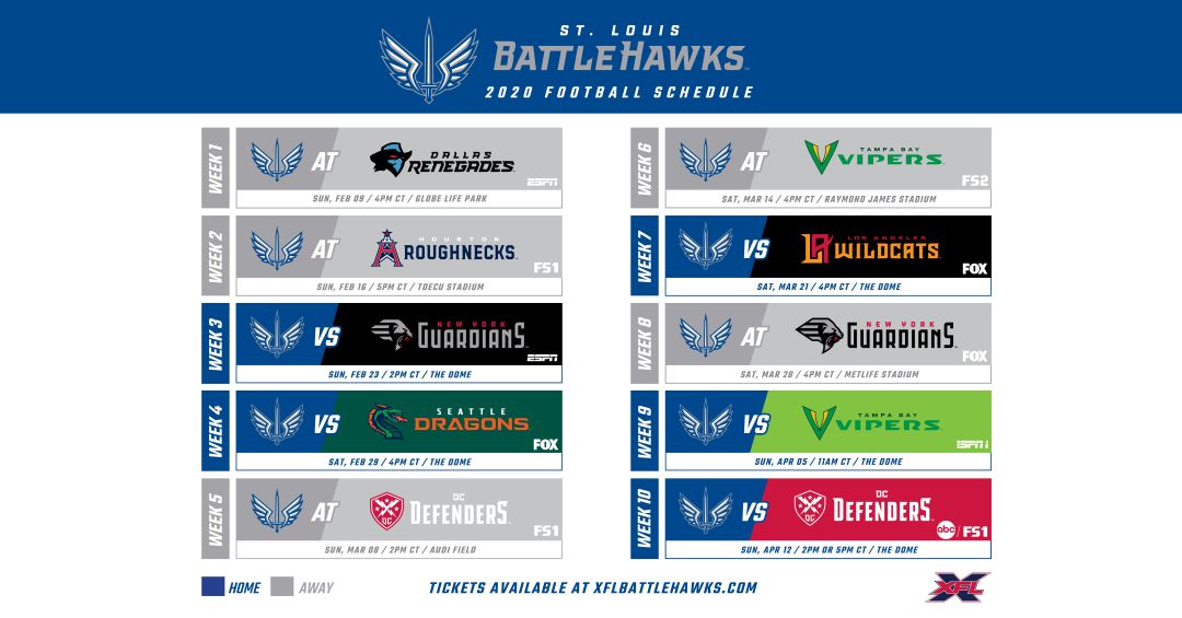 St. Louis BattleHawks 2020 schedule