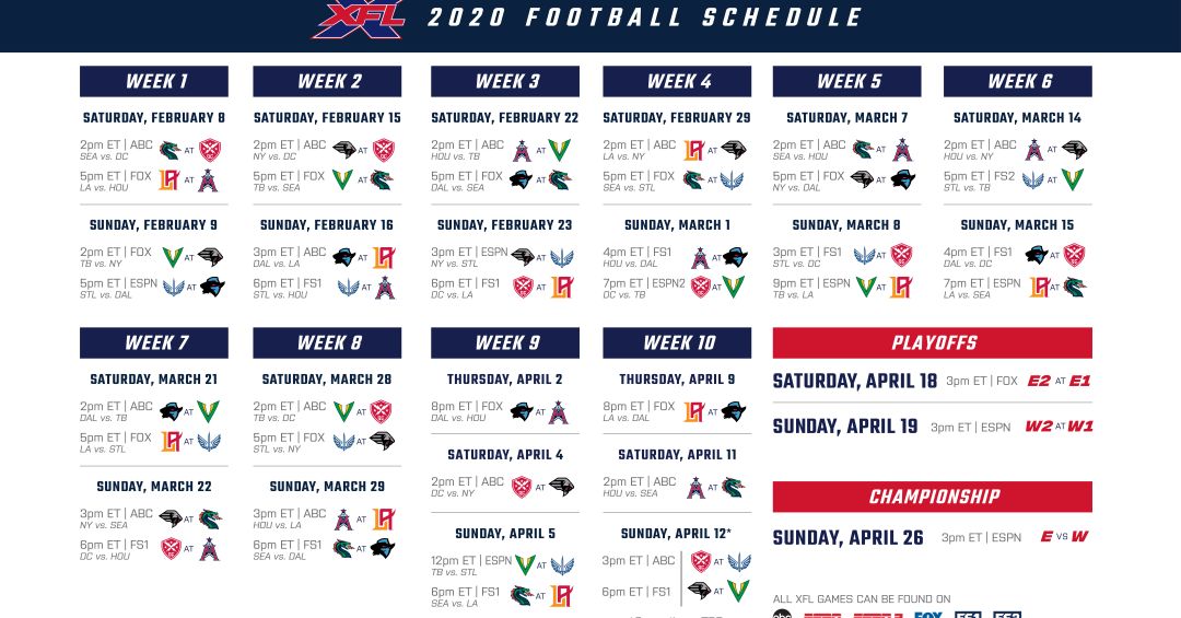 XFL releases 2020 schedule