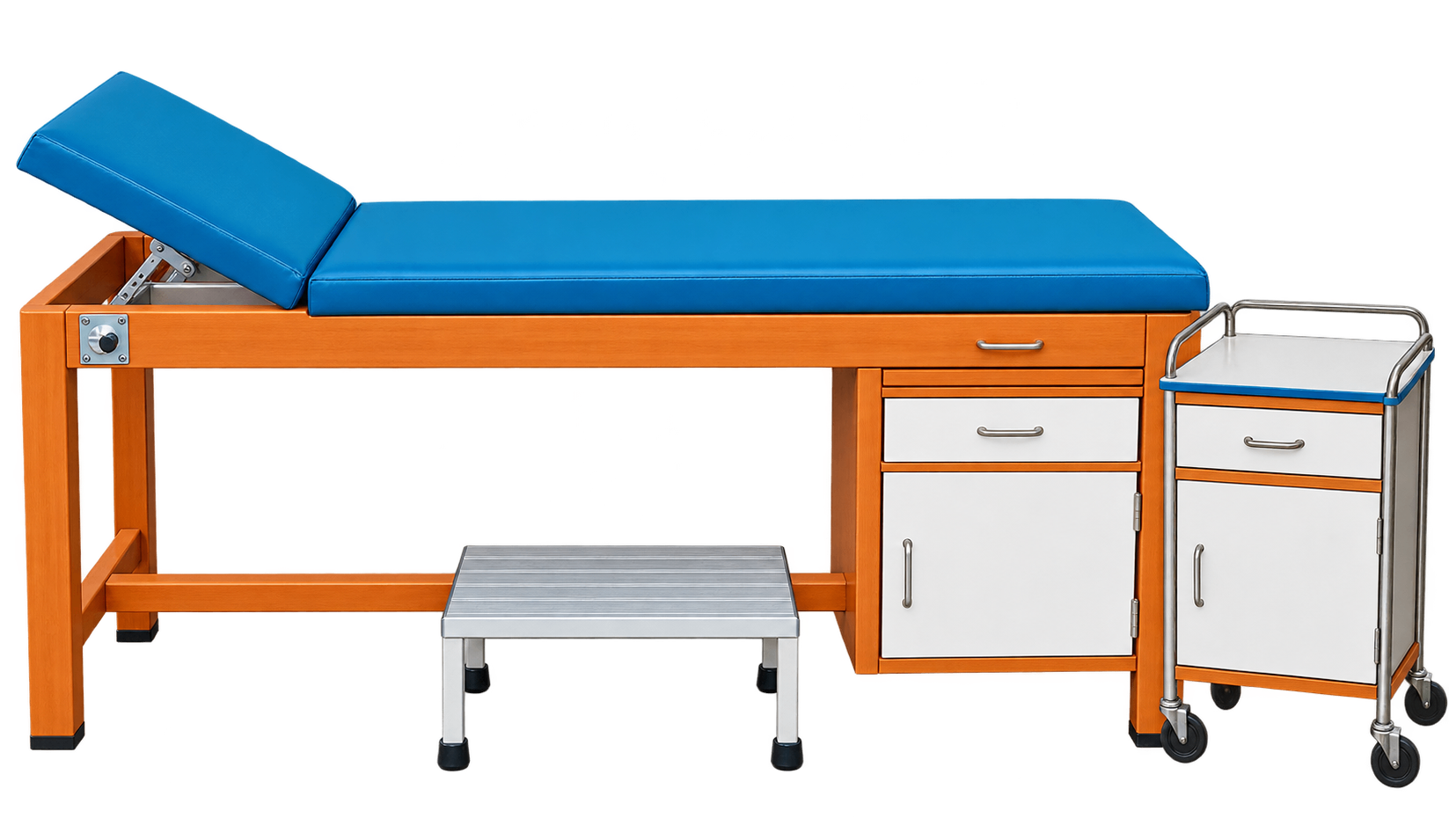 Examination Couch Wooden with Trolley and Stepper