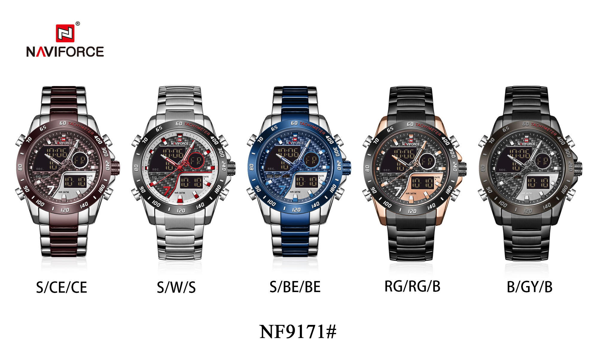 Naviforce NF9171 Two-Tone Stainless Steel Wrist Watch for Men