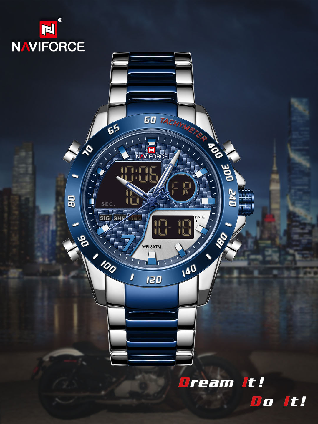 Naviforce NF9171 Two-Tone Stainless Steel Wrist Watch for Men