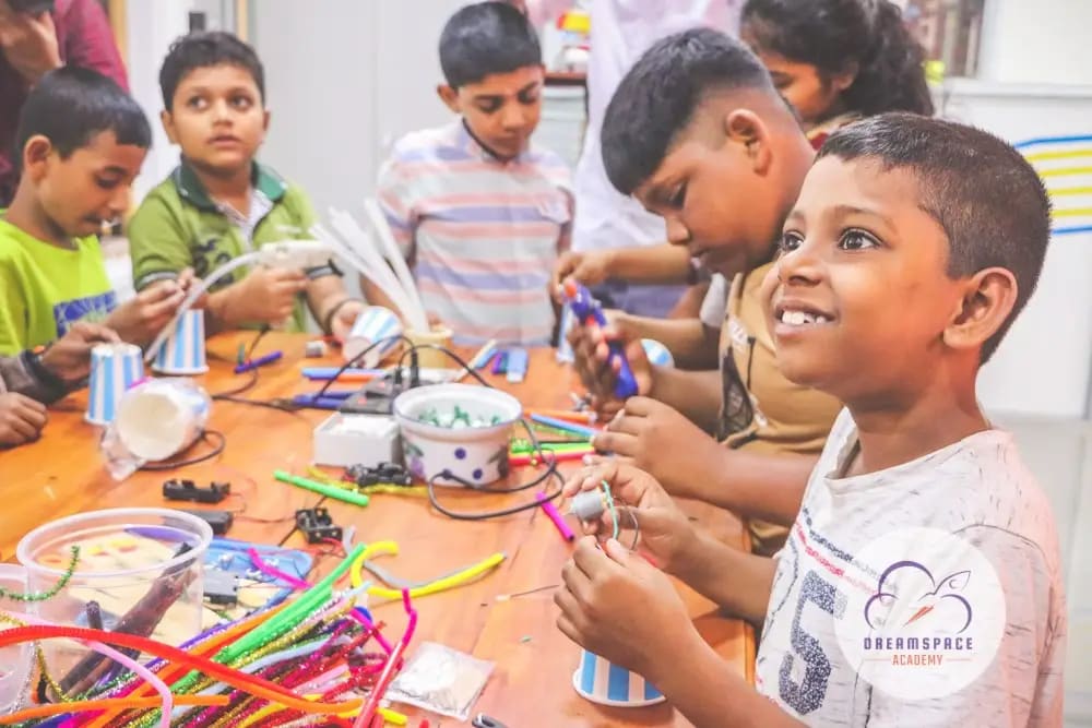 Schoolchildren at a one-day makerspace workshop, Batticaloa.