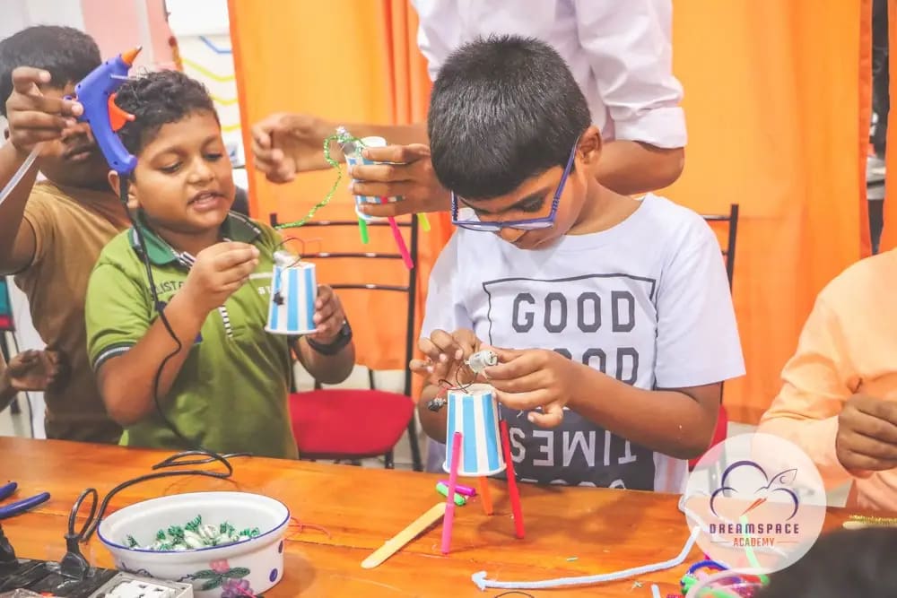 Schoolchildren at a one-day makerspace workshop, Batticaloa.