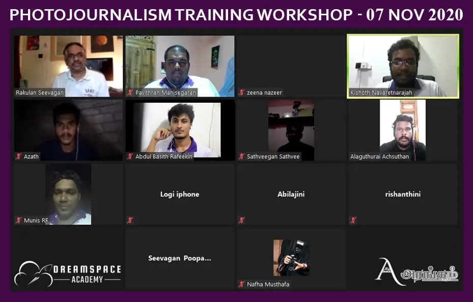 Online photojournalism training for participants from Trincomalee, Batticaloa and Ampara, November 2020.