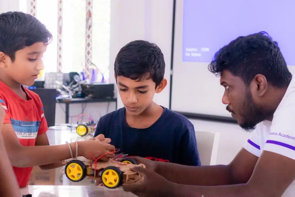 Line following car workshop, DreamSpace Academy Batticaloa, August 2025.