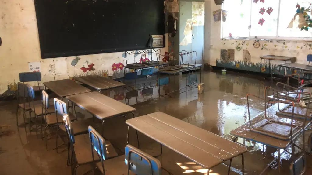 A classroom at the school after the floods, Al Madeena Primary School, Polonnaruwa, December 2025.