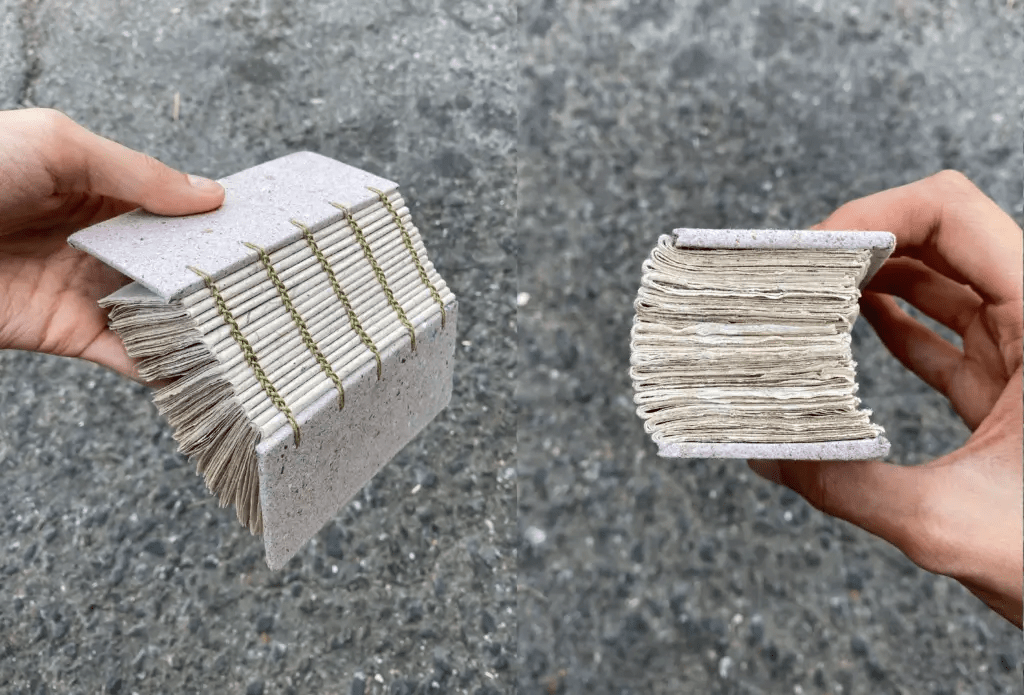 Two finished coptic-bound journals, July 2022. Photo: Dinacon 2022.