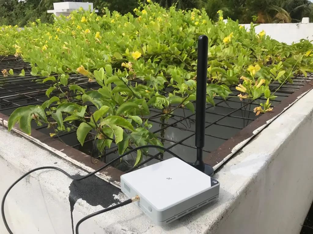 The LoRaWAN gateway set up at DreamSpace Hive, July 2022. Photo: Dinacon 2022.