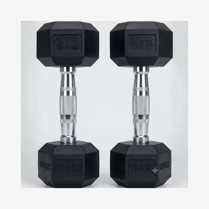 RUBX Rubber Coated Professional Exercise Hex Dumbbells (Pack Of 2) 10 Kg X 2Pc (Total = 20 Kg), Black