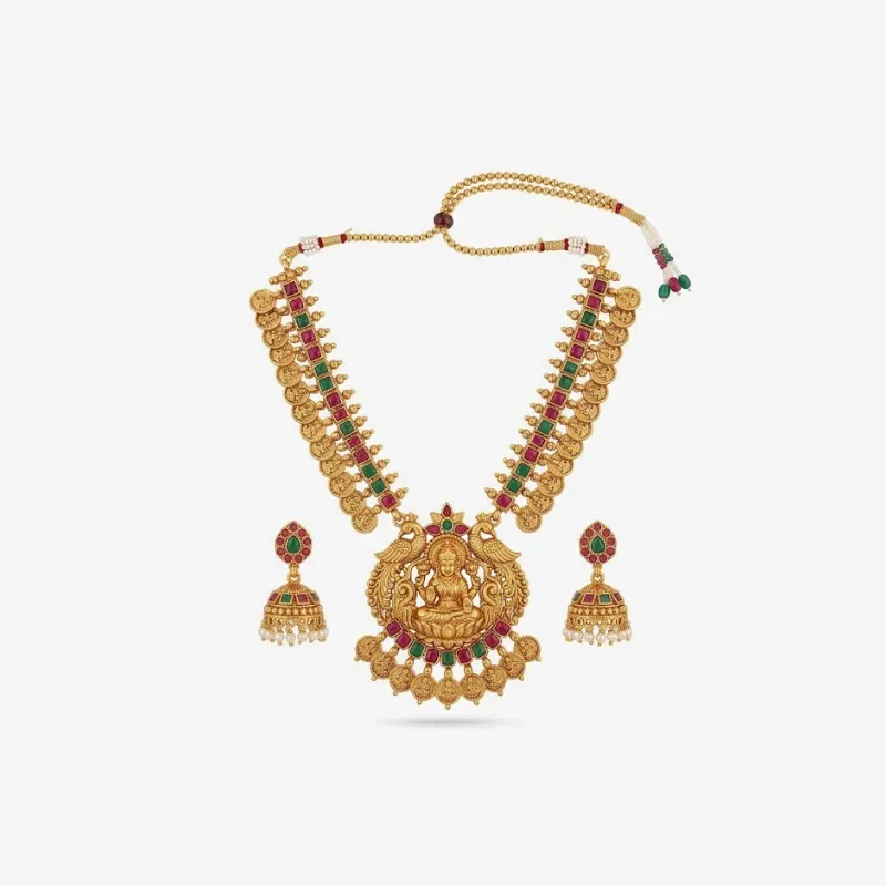 Fashion Frill Necklace Set For Women | Pearls jewellery for Women | Gold plated Jewellery Set | Temple jewellery set for Womens Traditional