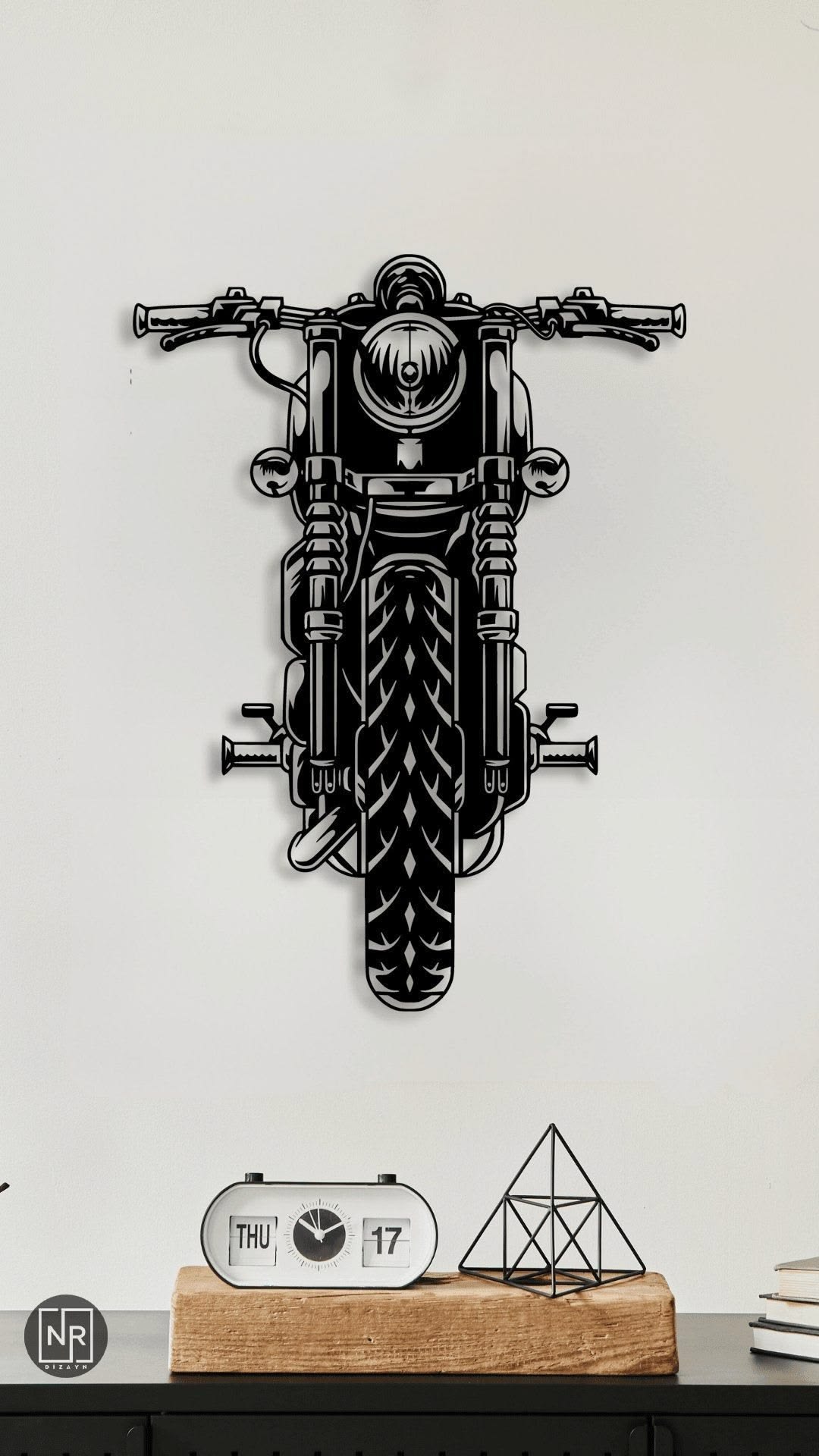 Vintage Motorcycle Front-View Silhouette Metal Wall Art
