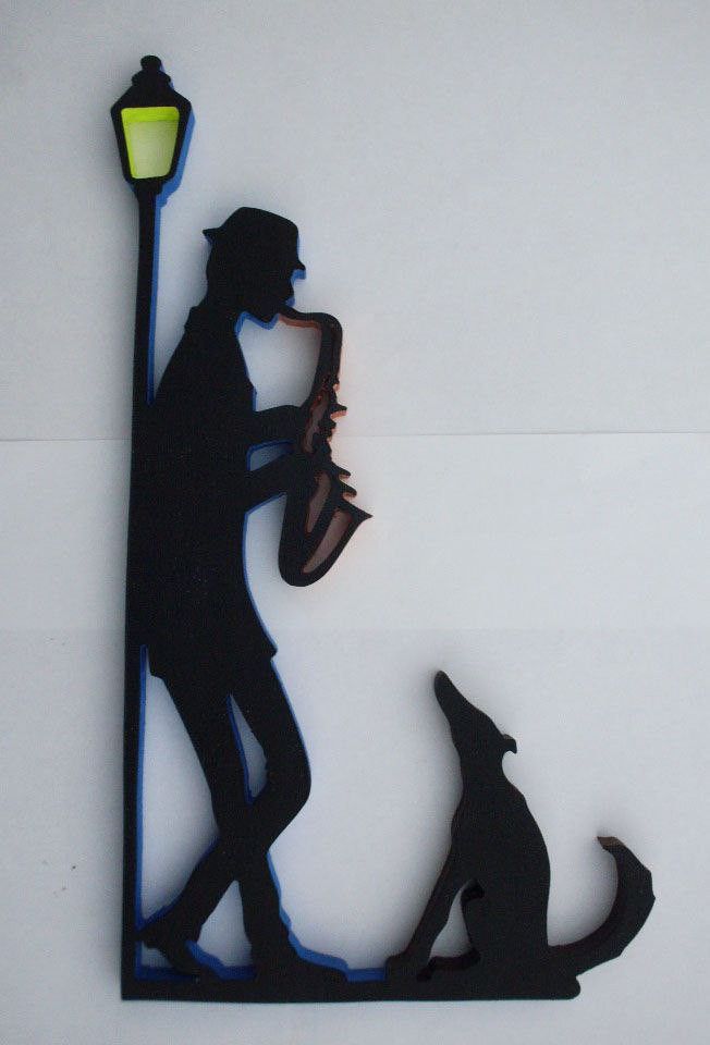 Saxophone Jazz Musician & Dog Metal Silhouette