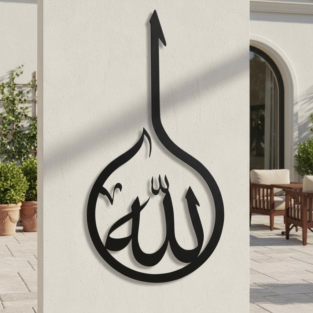 Modern Allah Calligraphy Tear Drop Metal Wall Art