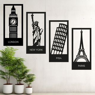 World Landmarks 4-Piece Metal Wall Art Set