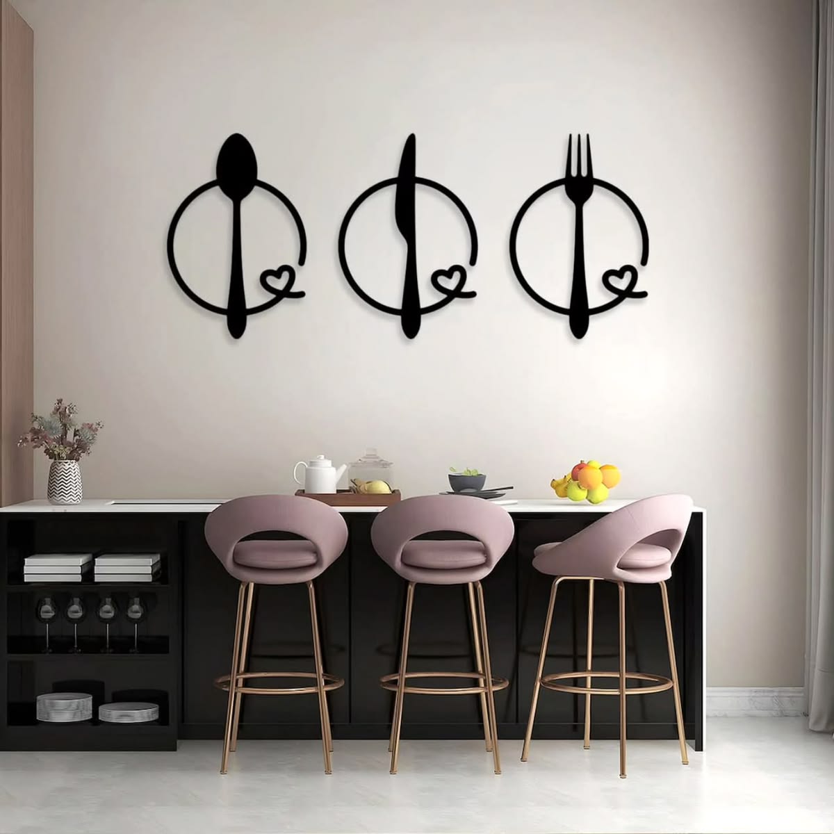 Minimalist Kitchen Cutlery 3-Piece Metal Wall Art Set