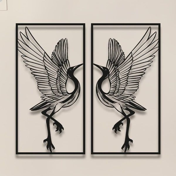 Symmetrical Flying Cranes 2-Piece Metal Wall Art Set