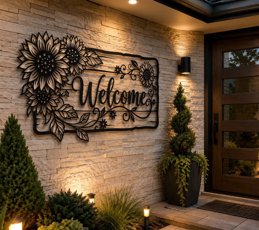 Sunflower Floral Welcome Metal Wall Sign