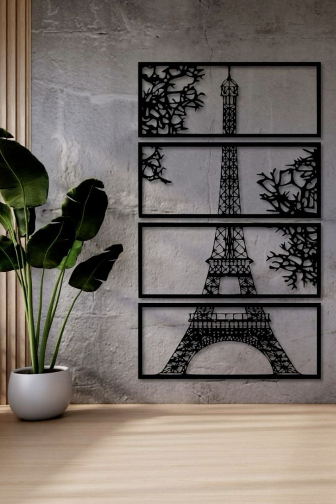 Eiffel Tower Paris 4-Piece Horizontal Panel Metal Wall Art Set