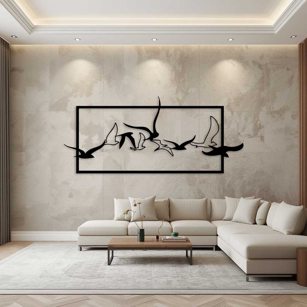 Flock of Flying Birds Panoramic Metal Wall Art