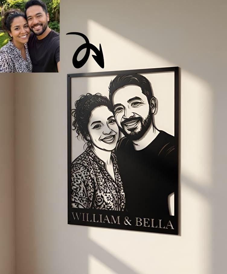 Custom Couple Name Portrait Metal Wall Art
