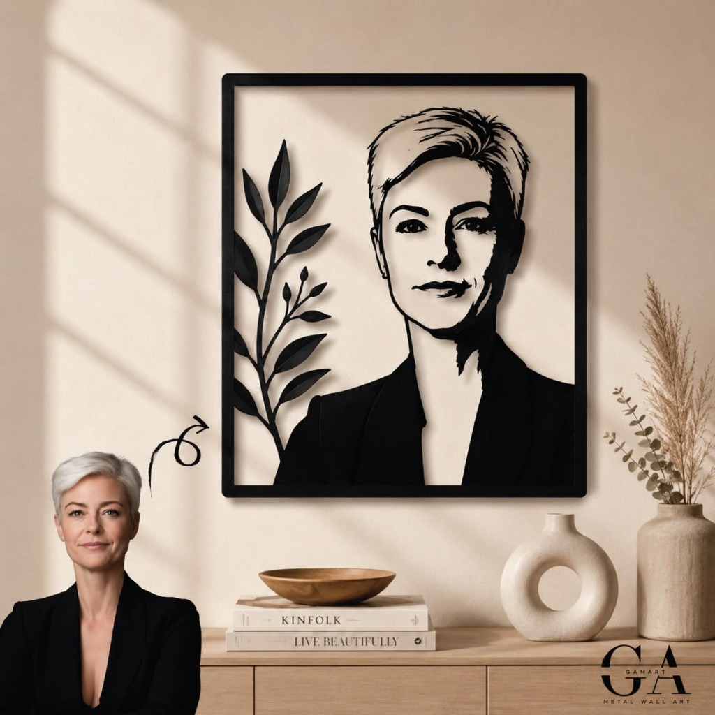 Custom Woman Botanical Silhouette Portrait Metal Wall Art