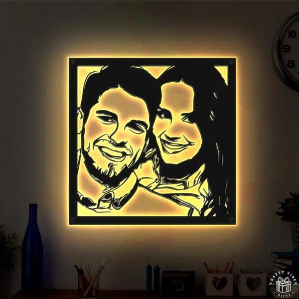 Custom Backlit Couple Silhouette Metal Wall Art