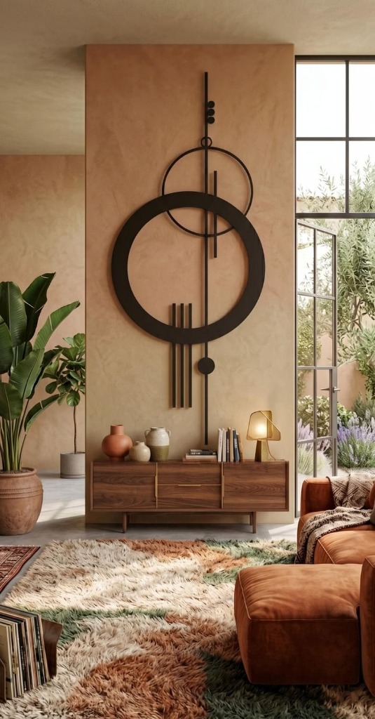 Bauhaus Geometric Concentric Circles & Lines Minimalist Metal Wall Art