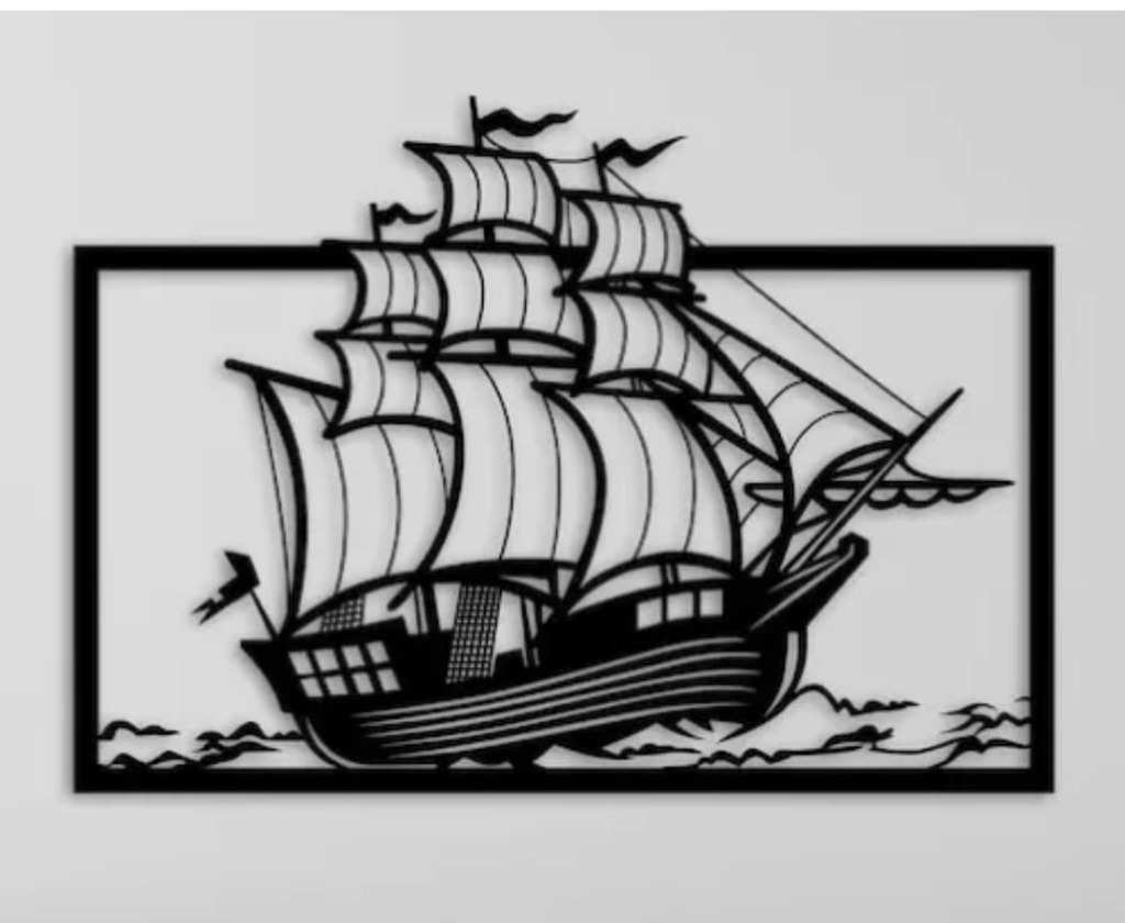 Classic Vintage Galleon Sailboat Framed Metal Wall Art