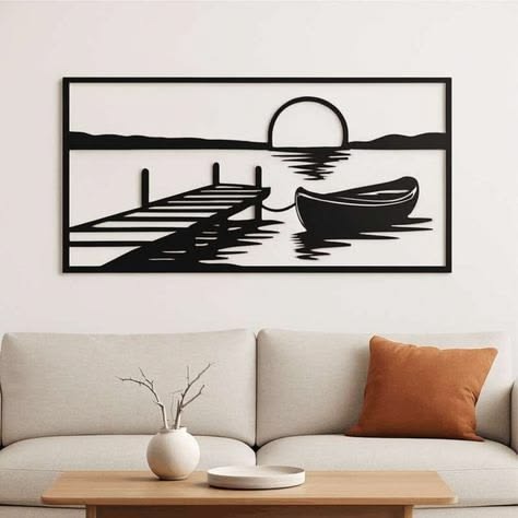 Rowboat & Wooden Dock Sunset Serenity Metal Wall Art