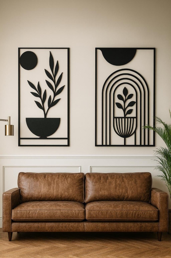 Minimalist Botanical Arch & Pot 2-Piece Framed Metal Wall Art Set
