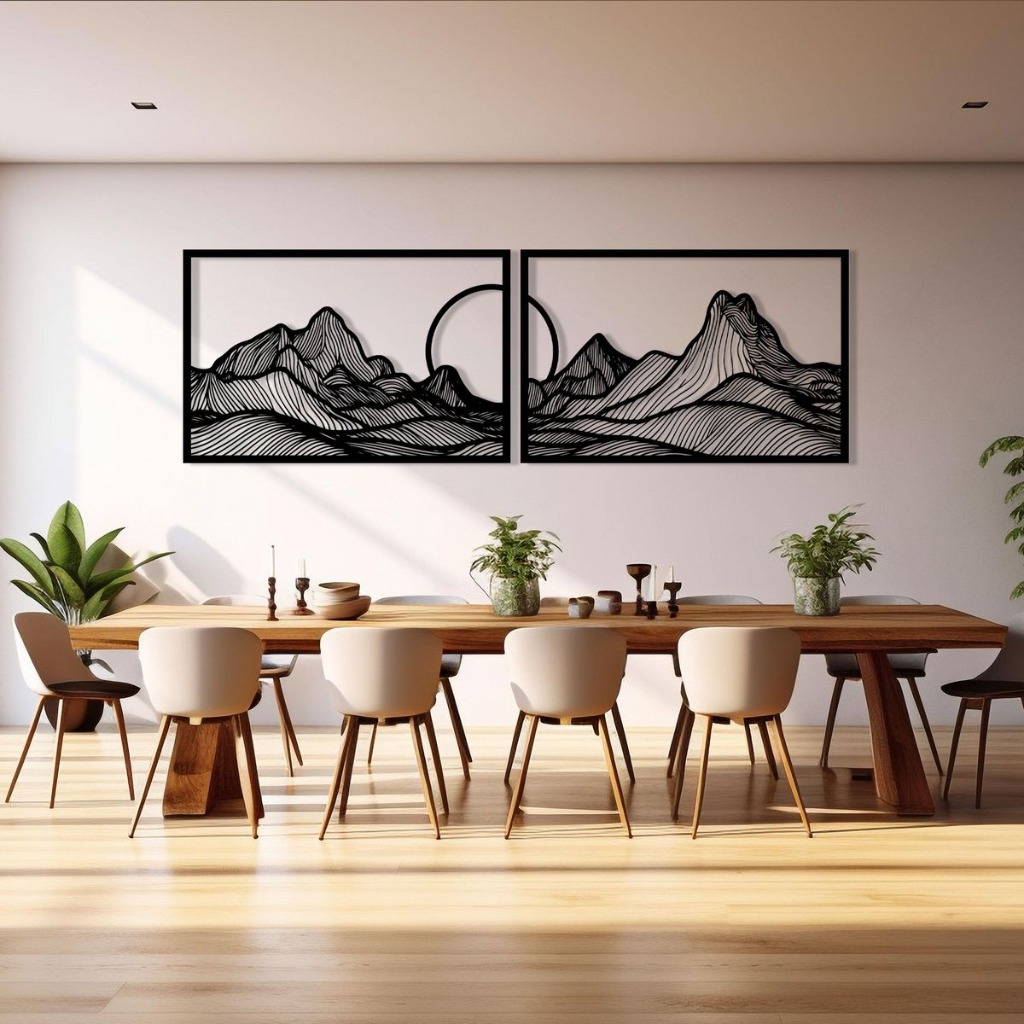 Sunset Mountain Ridgeline 2-Piece Framed Panorama Metal Wall Art Set