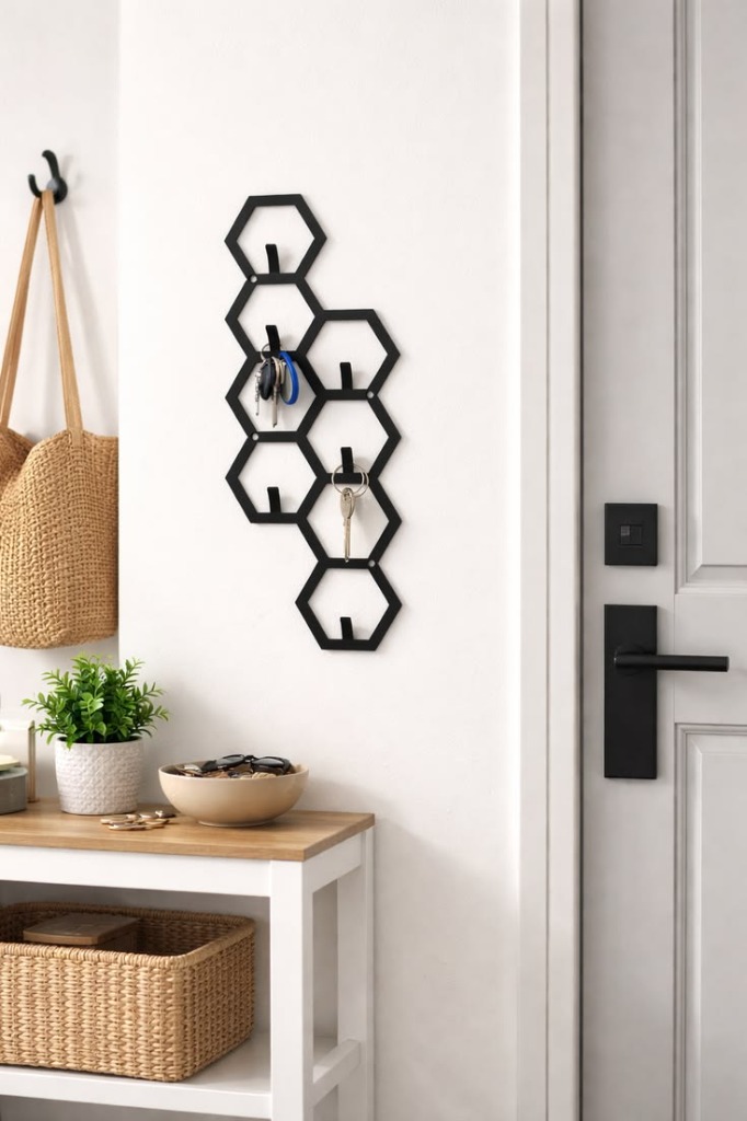 Hexagonal Honeycomb Mesh Metal Keyholder Wall Rack