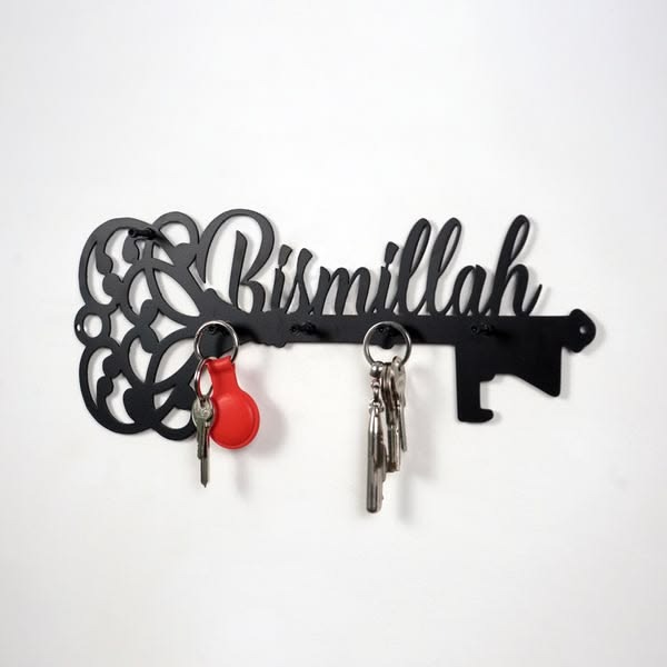 Bismillah Script Key Shape Decorative Metal Keyholder